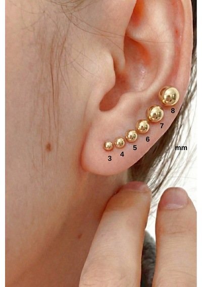 14 Ayar Altın Top Küpe 8 Mm Sarı