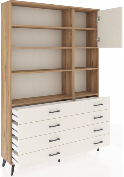 Arges Dolap 8 Raflı 8 Çekmeceli Tek Kapaklı 132x30x195 Çam-a... Çam