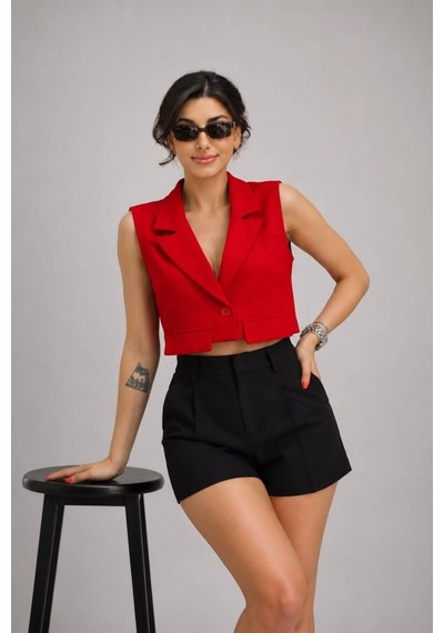 Gigi Wardrobe Livia Crop Yelek Kırmızı Kırmızı
