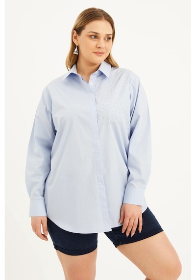 Myline Oversize Taş Baskılı Poplin Gömlek
