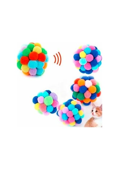 7 CM Ponpon Top Çıngıraklı Kedi Oyuncağı Çok Renkli