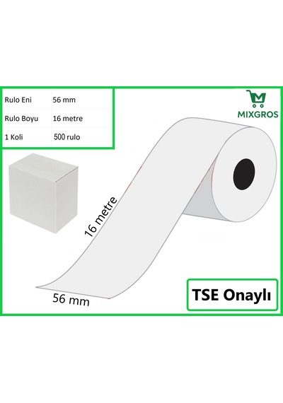 56x16 Metre Termal Kredi Kartı Ve Yazarkasa Pos Rulosu 500 Adet