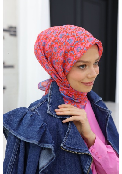 Silk Home Soft Eşarp 73077-09 Parlak Turuncu, Gök Mavi, Pembe