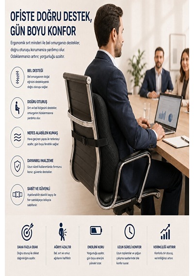 Ortopedik Visco Bel Ve Sırt Destek Minderi Ofis Koltuğu, Araç Ve Ev İçin Ergonomik Konfor Siyah