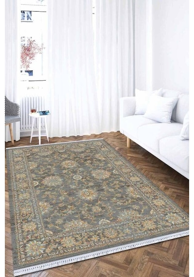 Gri Modern Dokuma Pamuk Tabanlı Kaymaz Kilim Klm015n11