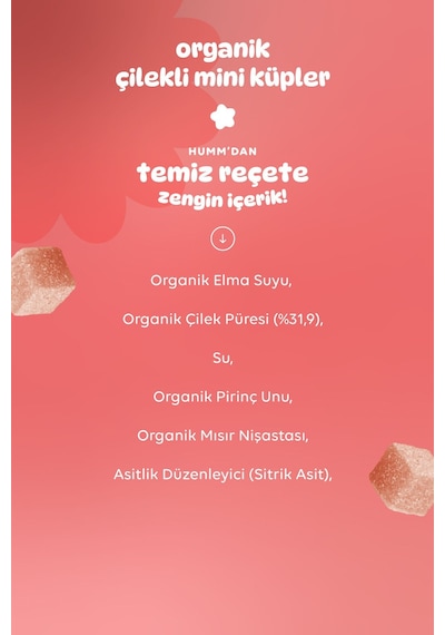 Humm Organic Organik Glutensiz Vegan Çilekli Mini Küpler Atıştırmalık 6 x 30 G