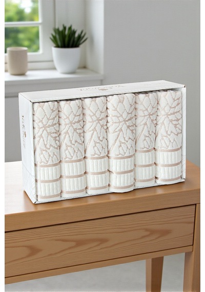 Çınar Jakarlı 6 Lı Kadife Pamuklu El Ve Yüz Havlu Seti 50x90 Cm - 04557 - Gold Altın - Siyah
