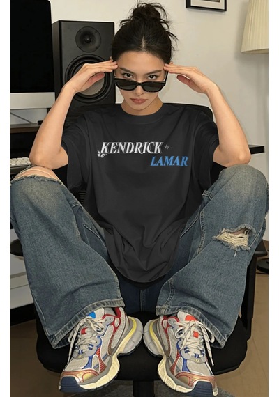 Kendrick Lamar Rapper Şarkıcı Baskılı Unisex Oversize Premium Tiş Siyah