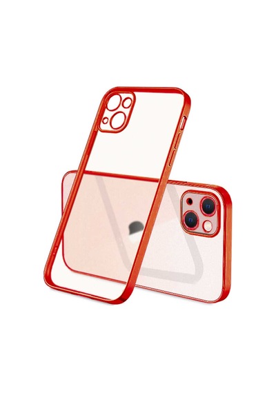 Apple Uyumlu iPhone 13 6.1Inç Renkli Kenar Seffaf Kilif Kamera Korumali Silik 283750535 - Renk / Kirmizi
