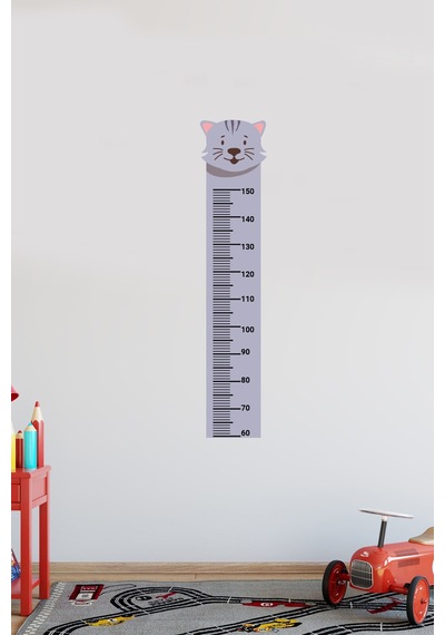 Sevimli Hayvan Kedi Temalı Boy Ölçer Duvar Sticker