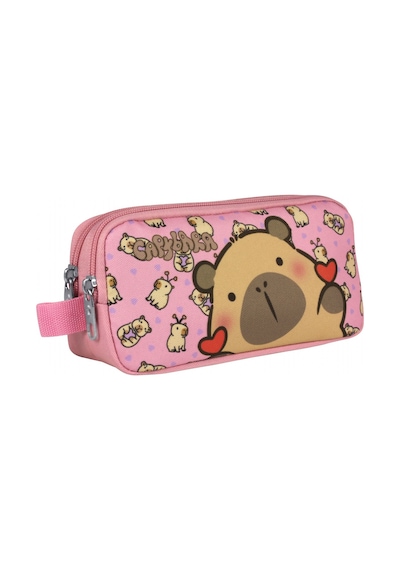 Capybara Kız Çocuk İki Bölmeli Kalem Çantası - Pembe - 5214 Çok Renkli