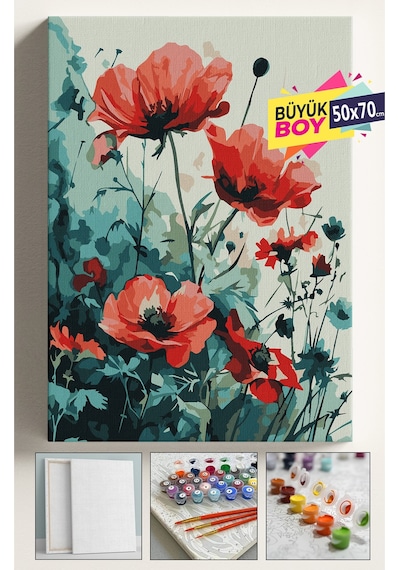 Sayılarla Boyama Seti Numaralı Tuval Fırça Boya Dahil Kasnaklı Set 50x70 Cm - Kaldırım Çiçeği