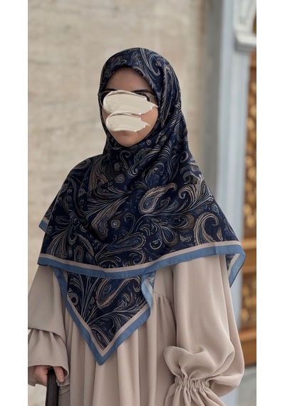 Qalortex Scarf Pamuklu Soft Açelya Desen Eşarp-lacivert