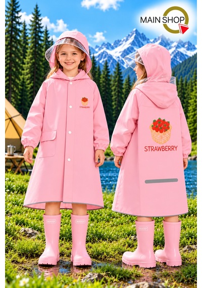 Mainshop Şeffaf Siperlikli Çıtçıtlı Ve Fermuarlı Taşıma Çantalı 4 Renk Çocuk Yağmurluk 9-10 Yaş L - Xl Pembe
