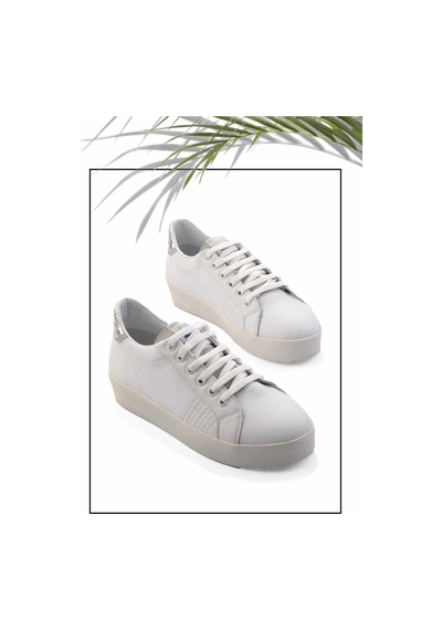 Bambi Beyaz Lame Leather Kadın Sneaker K01102100103 Beyaz