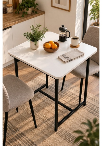 Sulorahome Beyaz Suntalam Mutfak Masası Metal Ayaklı 72x52 Cm
