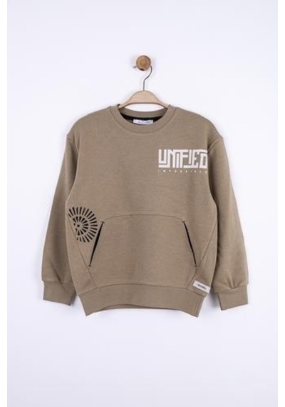 Nk Kids Erkek Çocuk Pamuklu Sırtı Baskılı Sweatshirt-13018-vizon Vizon