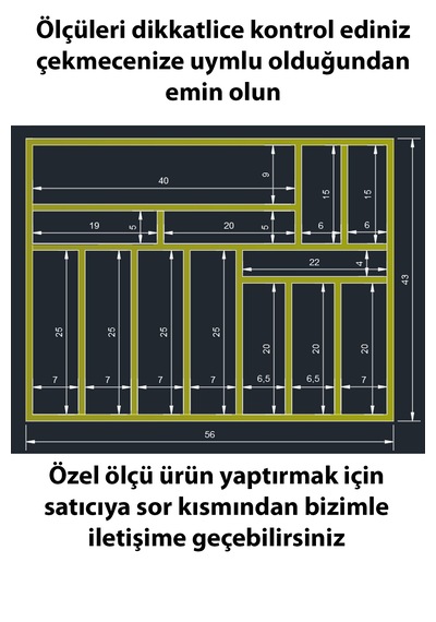 56x43 Cm Ahşap Kaşıklık Çekmece İçi Organizer Doğal Ahşap Mutfak Düzenleyici
