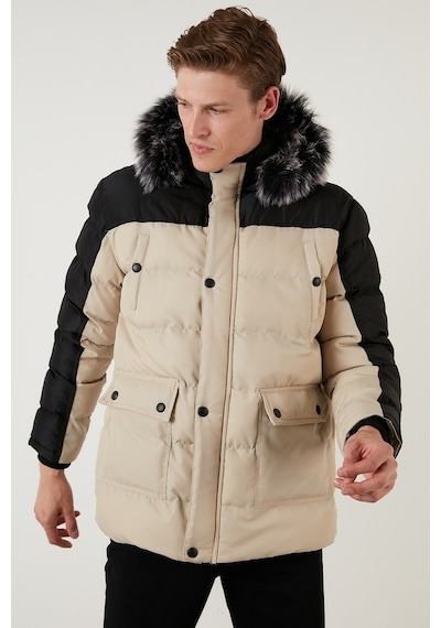 Buratti Slim Fit Çıkarılabilir Suni Tüylü Kapüşonlu Şişme Erkek Mont 5760076 Siyah-Taş