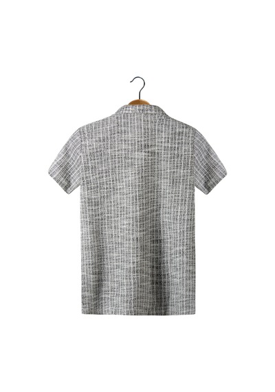 Erkek Antrasit Kısa Kollu Slim Fit Çizgi Desenli Pamuklu Yazlık Gömlek Füme
