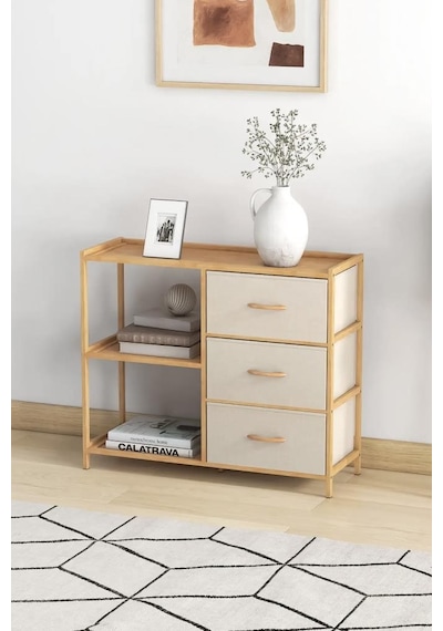 Digithome Bambu 2 Raflı 3 Çekmeceli Dolap Çok Amaçlı Düzenleyici Organizer Şifonyer - B9197 Kahverengi