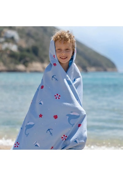 Flamingueo Kapüşonlu Mikrofiber Çocuk Havlu Marin Mavi