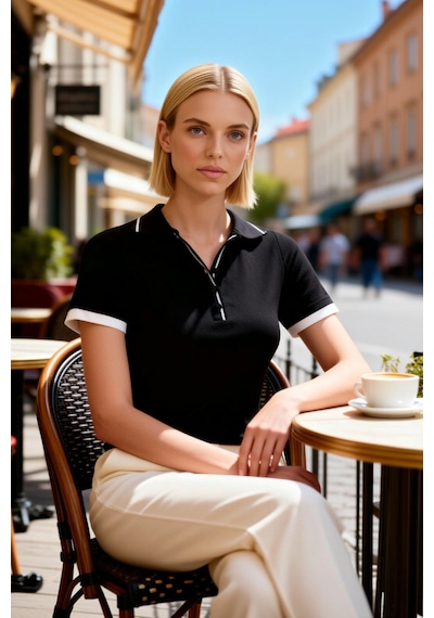 Benerly Kadın Bluz Polo Yaka Kısa Kol Fitted Fitilli Örme Biyeli Esnek Ka siyah