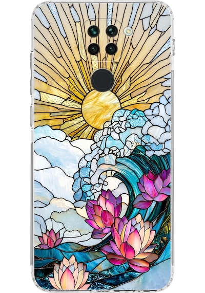 Printify Redmi Note 9 İle Uyumlu Vitray Okyanus Sabahı Tasarımlı Şeffaf Silikon Kılıf Şeffaf
