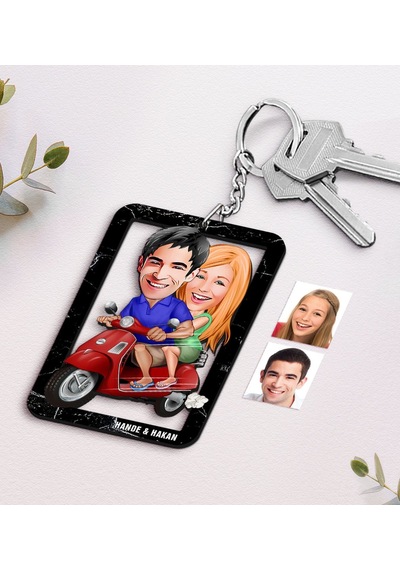 Kişiye Özel İsimli Sevgililer Karikatürlü Ahşap Anahtarlık-10 N11.24529
