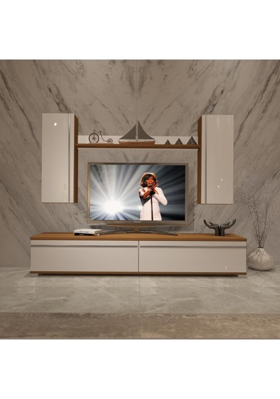 Decoraktiv Eko 7 Mdf Std Tv Ünitesi Tv Sehpası - Ceviz Beyaz Ahşap - Beyaz