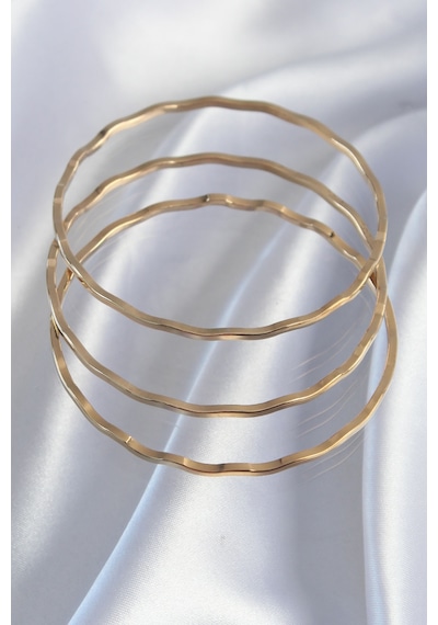 316l Çelik Gold Renk Dalgalı Model Bilezik Seti - Tj-bb6177