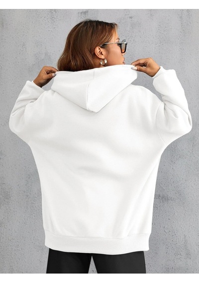 Unisex Calıfornia Baskılı Kapüşonlu Sweatshirt Beyaz Beyaz