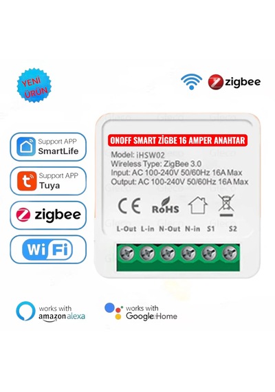 TUYA DESTEKLİ AKILLI ZİGBE 3.0 TEKLİ IŞIK ANAHTAR 16 AMPER