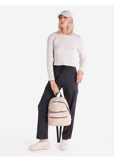 Colin's Colins Regular Fit Crop Gri Kadın Uzun Kol Tişört Cl1065928 Bej
