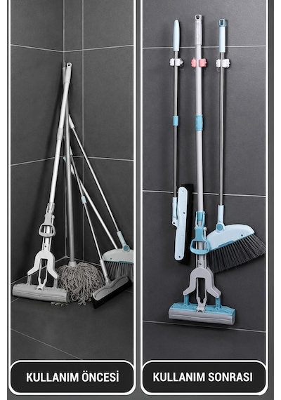 Yapışkanlı Mop Askısı Süpürge Paspas Tutucu Duvar Organizer Düzenleyici Banyo 6 cm