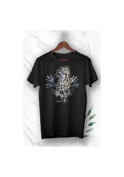 Startmore Unısex Siyah Denizler Tanrısı Poseidon Baskılı T Shirt Siyah