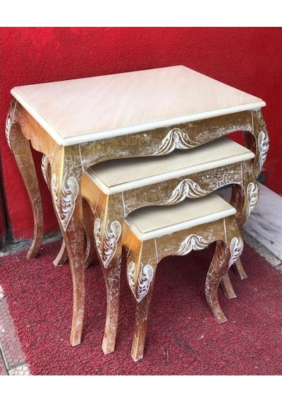 Masifart Salix 3 Lü Kristal Zigon Sehpa Altın Varak