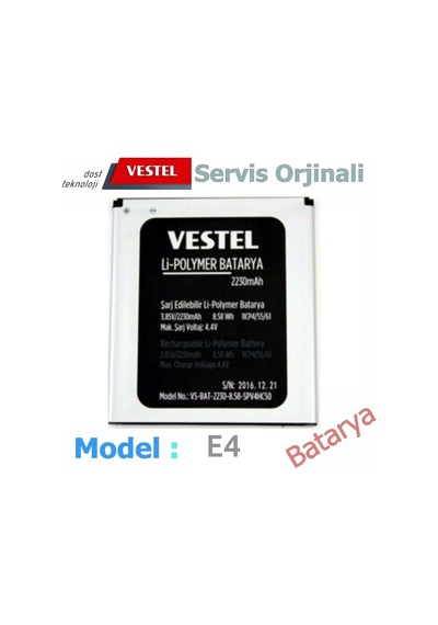 Vestel Uyumlu Venüs E4 Batarya 2230Mah Vakumlu Ambalajında Garanti