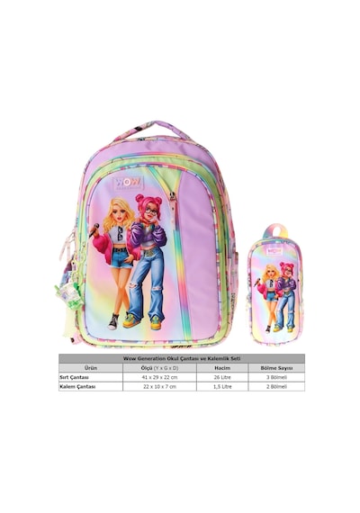 Wow Generation Sound Kız Çocuk Çok Renkli İlkokul Okul Çantası Ve Kalemlik Seti - Setwg-w6064c