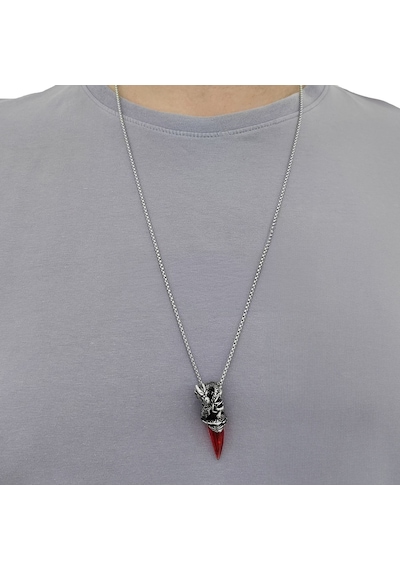 Chavin Ejderha Kırmızı Uzun Zincirli Erkek Çelik Kolye Dm65Kr Gümüş Chavin Ejderha Kırmızı Uzun Zincirli Erkek Çelik Kolye Dm65Kr Gümüş