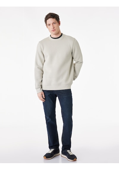 Koton Uzun Kollu Şardonlu Bisiklet Yaka Baskılı Sweatshirt Gri 6wam70309mk