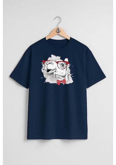 Oversize Komik Deve Ve Gözlük Ve Papyon Göğüs Tasarımlı Unisex T-shirt Lacivert Oversize Komik Deve Ve Gözlük Ve Papyon Göğüs Tasarımlı Unisex T-shirt Lacivert
