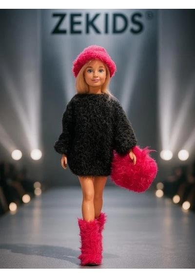Barbie Bebek İçin El Örgüsü Kazak Çanta Şapka Ayakkabı Dörtlü Set Barbie Bebek Dahil Değildir -15936