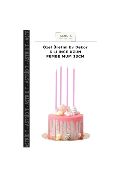 Özel Üretim Ev Dekor 6 Lı İnce Uzun Pembe Mum 13cm