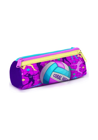 Coral High Kids Pembe Mor Voleybol Desenli Üç Bölmeli Kalem Çantası 22061