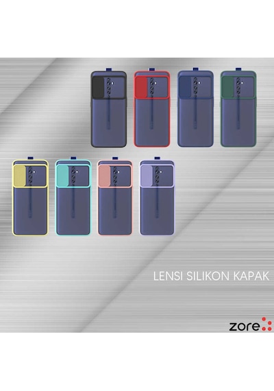 Noktaks - Oppo Reno 2z Uyumlu - Kılıf Slayt Sürgülü Arkası Buzlu Lensi Kapak - Lacivert