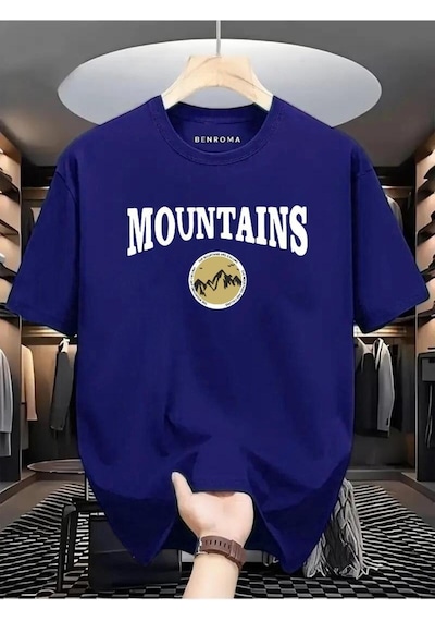 Mountaıns Baskılı Oversize Tişört Saks Mavisi