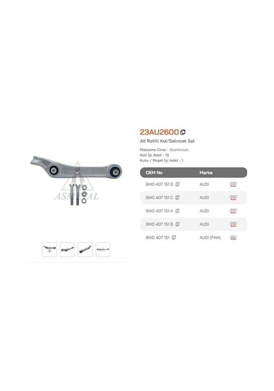 Asmetal 23au2600 Salıncak Alüminyum Cıvatalı Ön Sol A4 A5 2015 8w0407151b