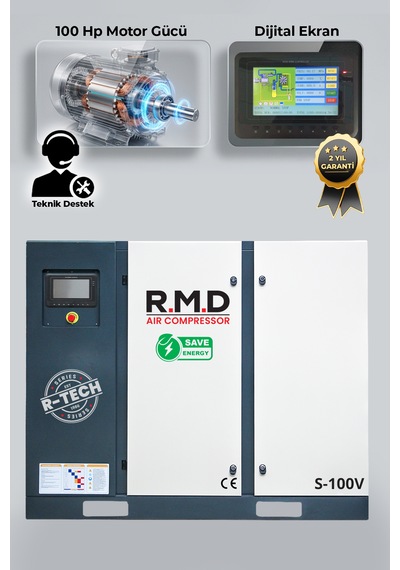 R.m.d Kompresör 100 Hp İnvertörlü Vidalı Hava Kompresörü Tek Makine S-100v