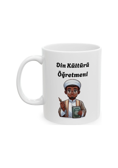 Erkek Din Kültürü Öğretmeni Hediyelik Baskılı Porselen Beyaz Lüks Kupa Bardak Beyaz